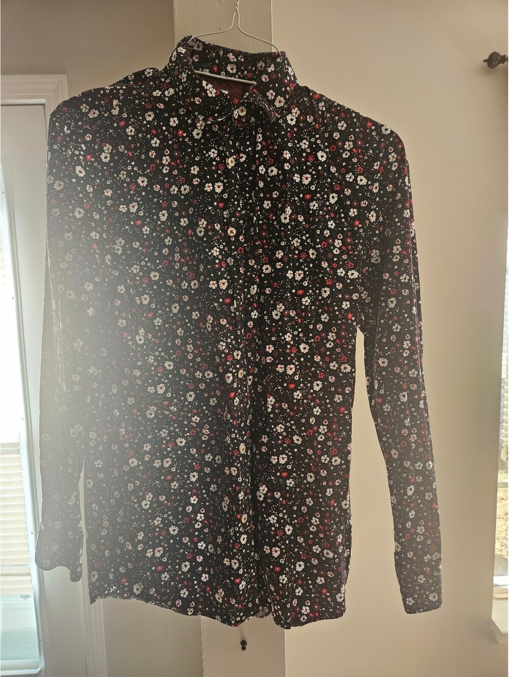 Zara Slim Fit Floral Print Long Sleeve Shirt Size M